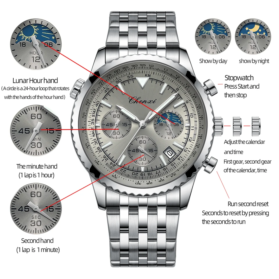 Custom Unique Stainless Steel Bracelet Chrono Men Watch Fashion Casual Calendar Business Quartz Male Watches Luxury Top Brand - Image 4