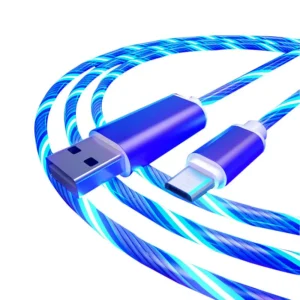 Flowing Light Charging Mobile Phone Cable Charger Wire for Samaung Led Micro Usb Type C Usb Charge Cord Pack of 2