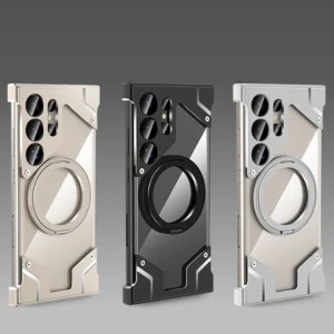 Alloy Metal Phone Case for Samsung Galaxy S24 S25 Ultra Borderless Magnetic Holder Phone Case for Samsung Galaxy S24 S23 Ultra