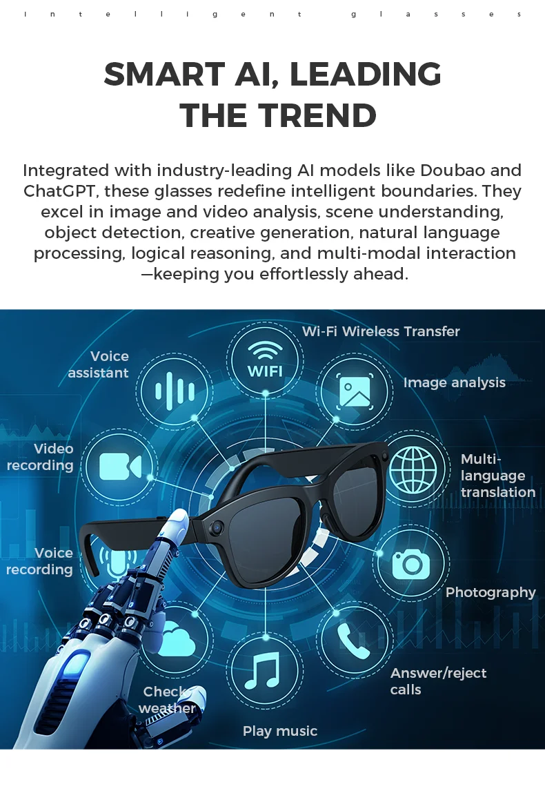 M01 Smart Bluetooth Glasses with Cameras AI Translation ENC Calling Music 4K Pixel Video Shooting Men Women Pack of 2 - Image 3