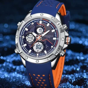 BOAMIGO New Fashion Blue Watch Men Digital Analog Quartz Chronograph Rubber Strap Watch 50M Waterproof Watches