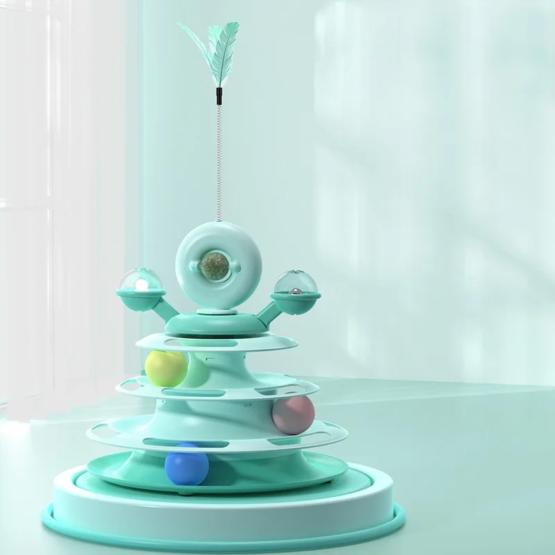 Small Volume Cat Interactive Toys 4-Tier Roller Track Smart Training Cat Turntable Cat Tower Toys with Colorful Chase Balls - Image 4