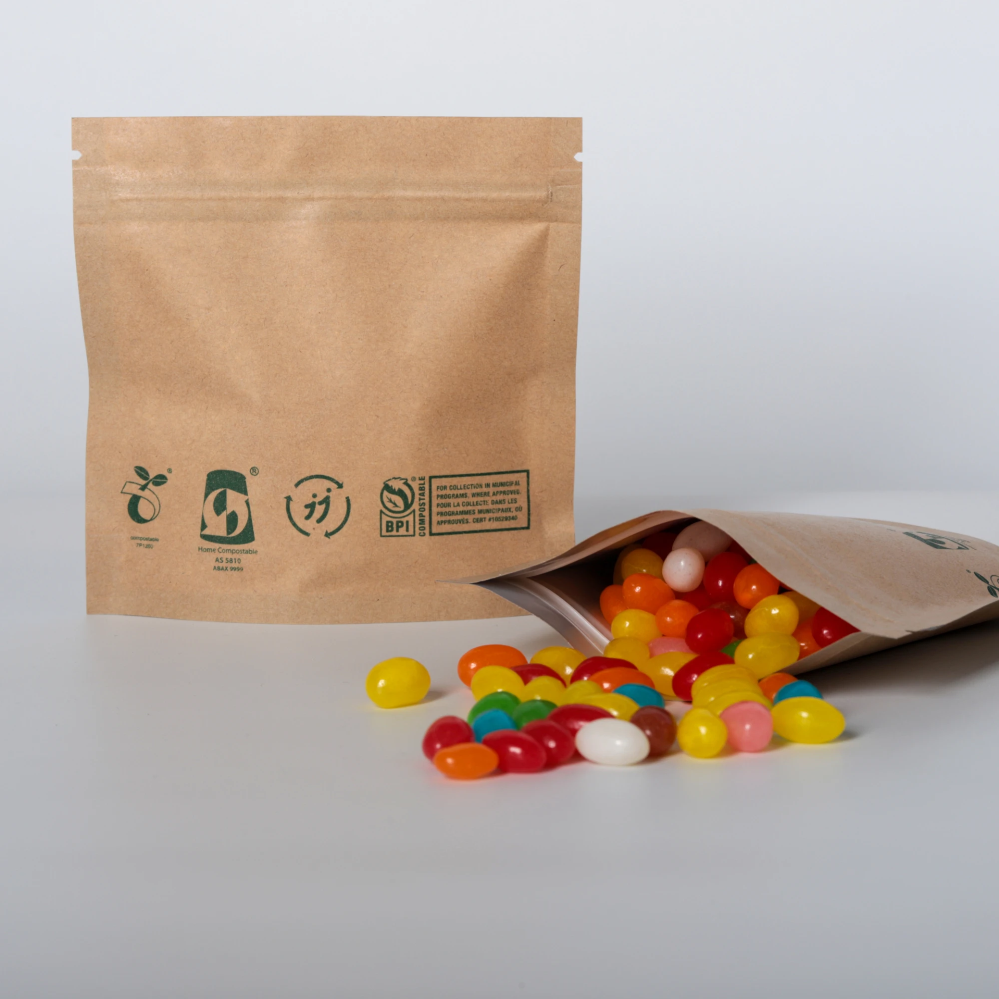 100% Biodegradable Paper Kraft Stand-Up Pouch Ziplok Smell Proof Packaging Custom Designed for Food Plastic Material - Image 2