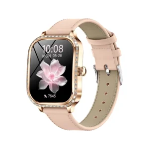 Fashion Ladies Leather Strap Smartwatch MK88 1.75 Inch Square Touch Screen Women BT Call Sleep Heart Rate Monitor Smart Watches