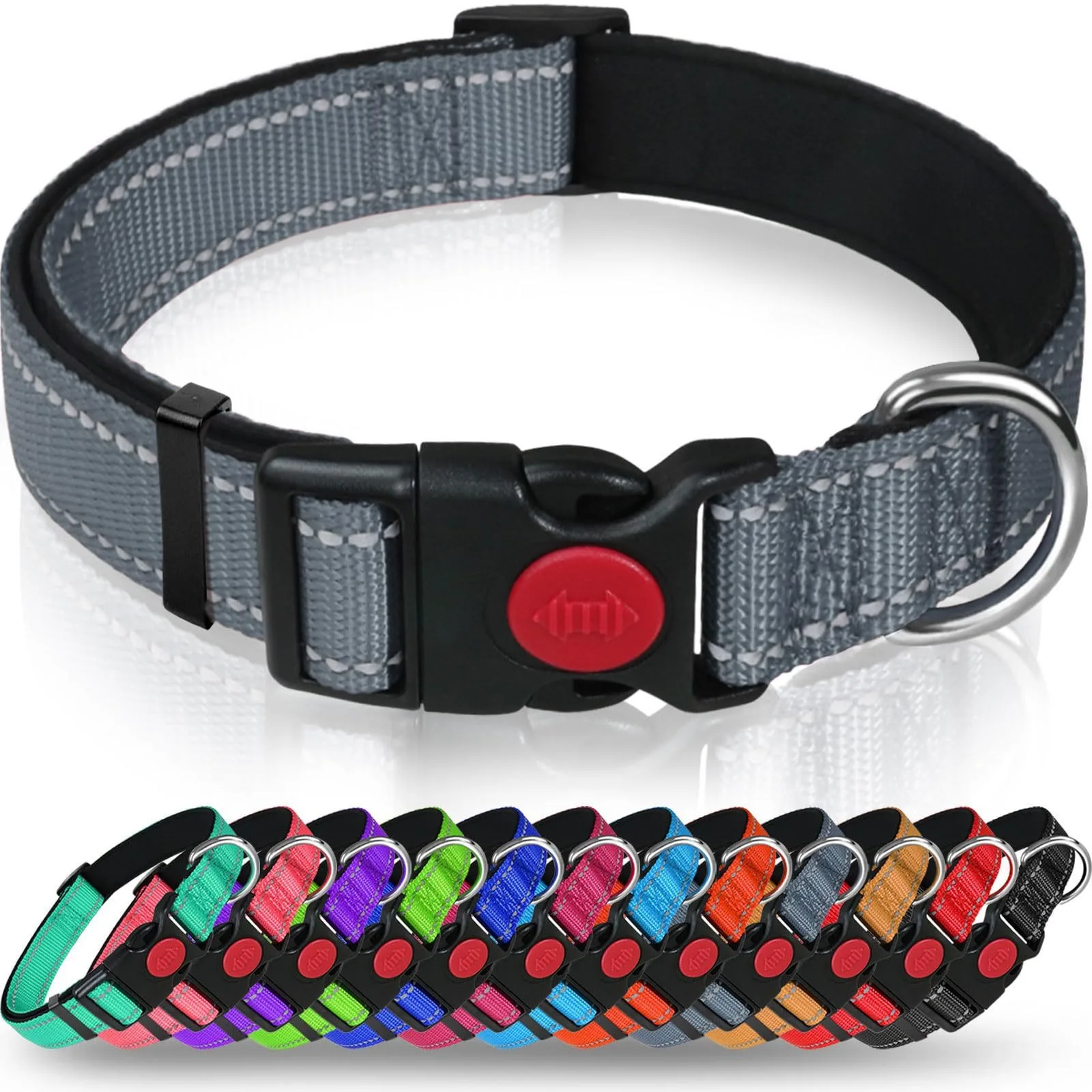 Luxury Adjustable Nylon Pet Collar Reflective Ribbons Luxury Cross-Border Safety Dog Collar Belt Solid Padded Wholesale Pet Pack of 30