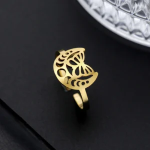 Fashion Stainless Steel Moon Open Rings for Women Branch Celtic Butterfly Palm Yoga Finger Rings Jewelry Pack of 5
