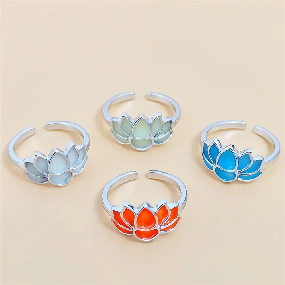Europe and America New Glow in the Dark Women Luminous Lotus Ring Yoga Energy Ladies Flower Ring Pack of 12 - Image 3
