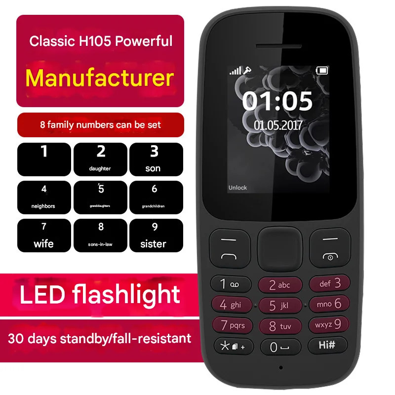 H1057 Feature Phone Kai OS 2G Network Dual SIM 900/1800MHz Long Battery Life for Remote Areas Africa South Asia Southeast Asia Pack of 5 - Image 2