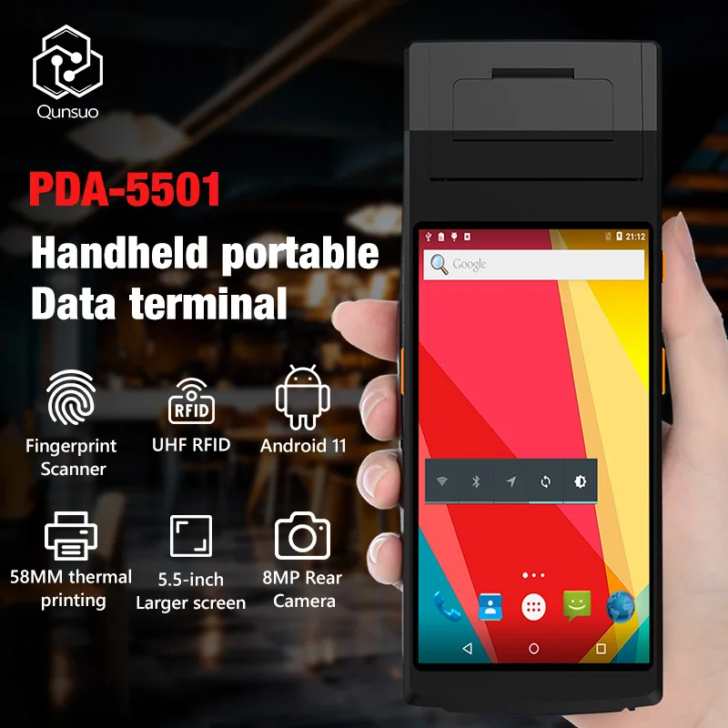 QUNSUO 5501 5.5 Inch SCREEN Handheld Terminal Data Collector Rugged Barcode Scanner PDA Android PDAs With 58mm Thermal Printer - Image 4