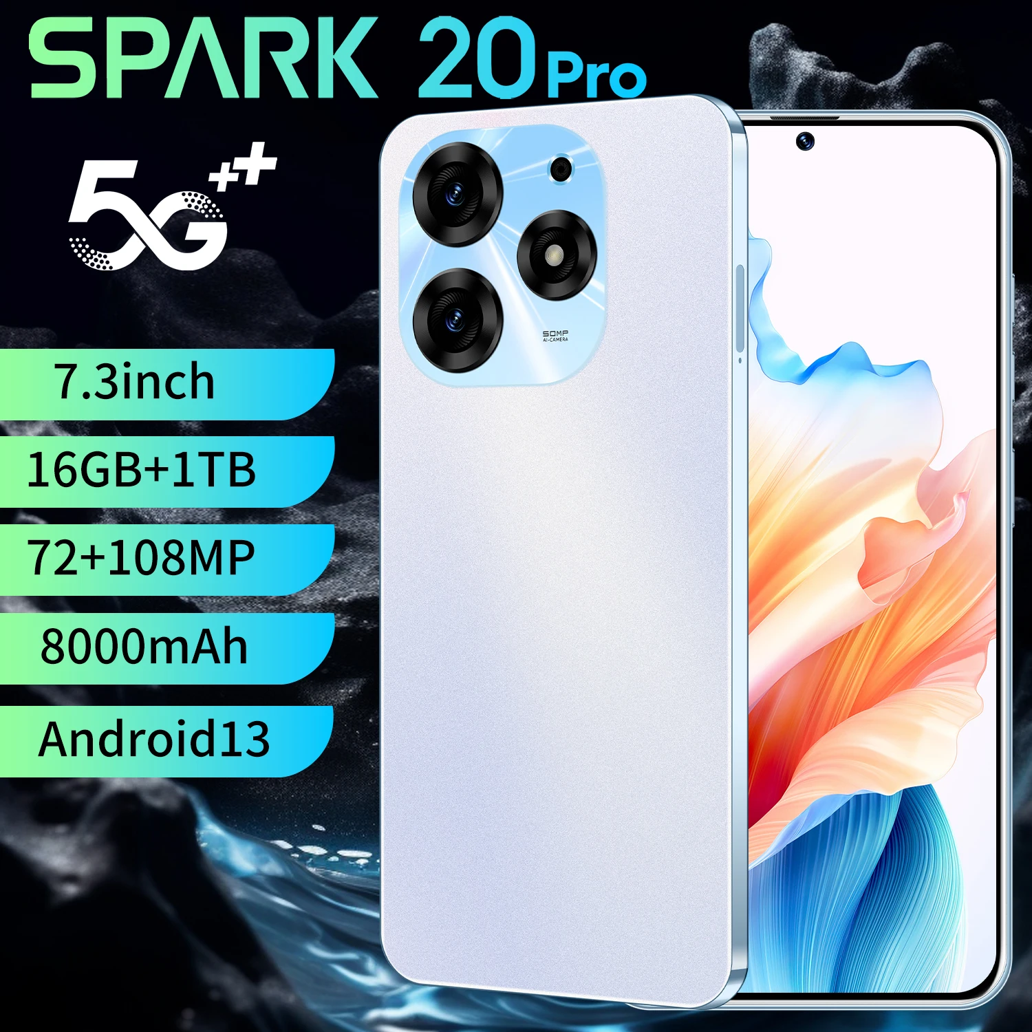Spark 20 Pro High-Quality 7.3inch 10-Core 5G Smartphone with 16GB RAM, 1TB Storage, Dual SIM, Unlocked Large Battery - Image 3