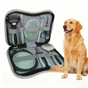 Low MOQ Eco-Friendly Portable Pet Grooming Kit 8-in-1 Dog Cat Hair Removal Comb Brush Scissors Nail Clippers Set