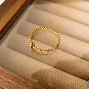 Ins Minimalist Gold Small Round Bead Twisted Thin Ring Tarnish Free Single Ball Finger Band for Girls