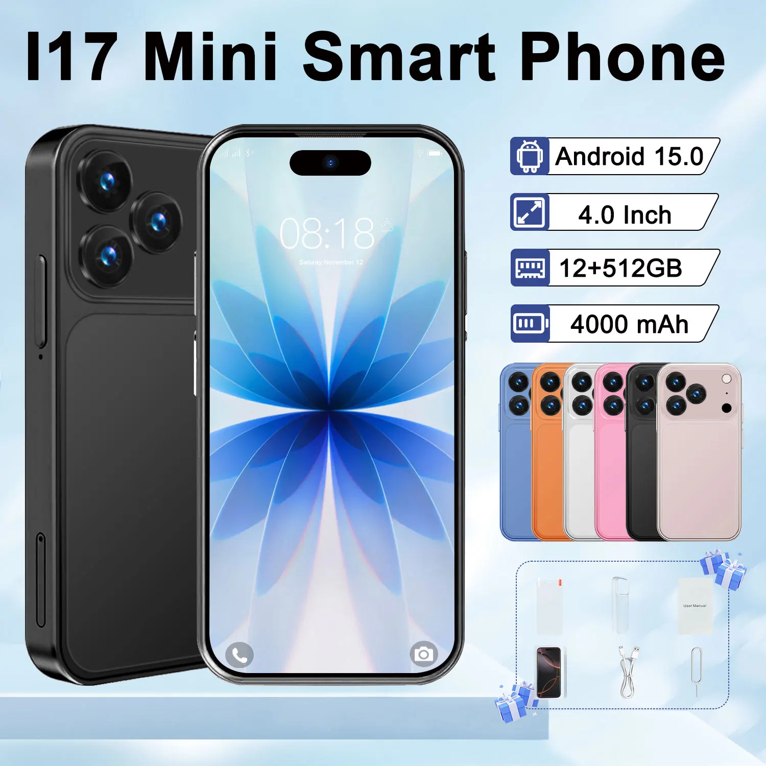 New I17 Mini Smart Phone Mini Body 4.0'' Screen 12+512GB 3G Global Version Mini Smartphone Dual Sim Card Mini Mobile Phone - Image 2