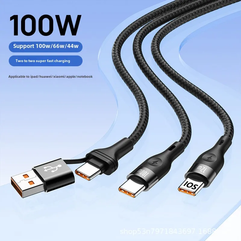 100W 4-in-1 Dual Charging Data Cable Super Fast Nylon Jacket Braid Shielding Compatible with USB for Huawei Type-C for Apple PD Pack of 10 - Image 4