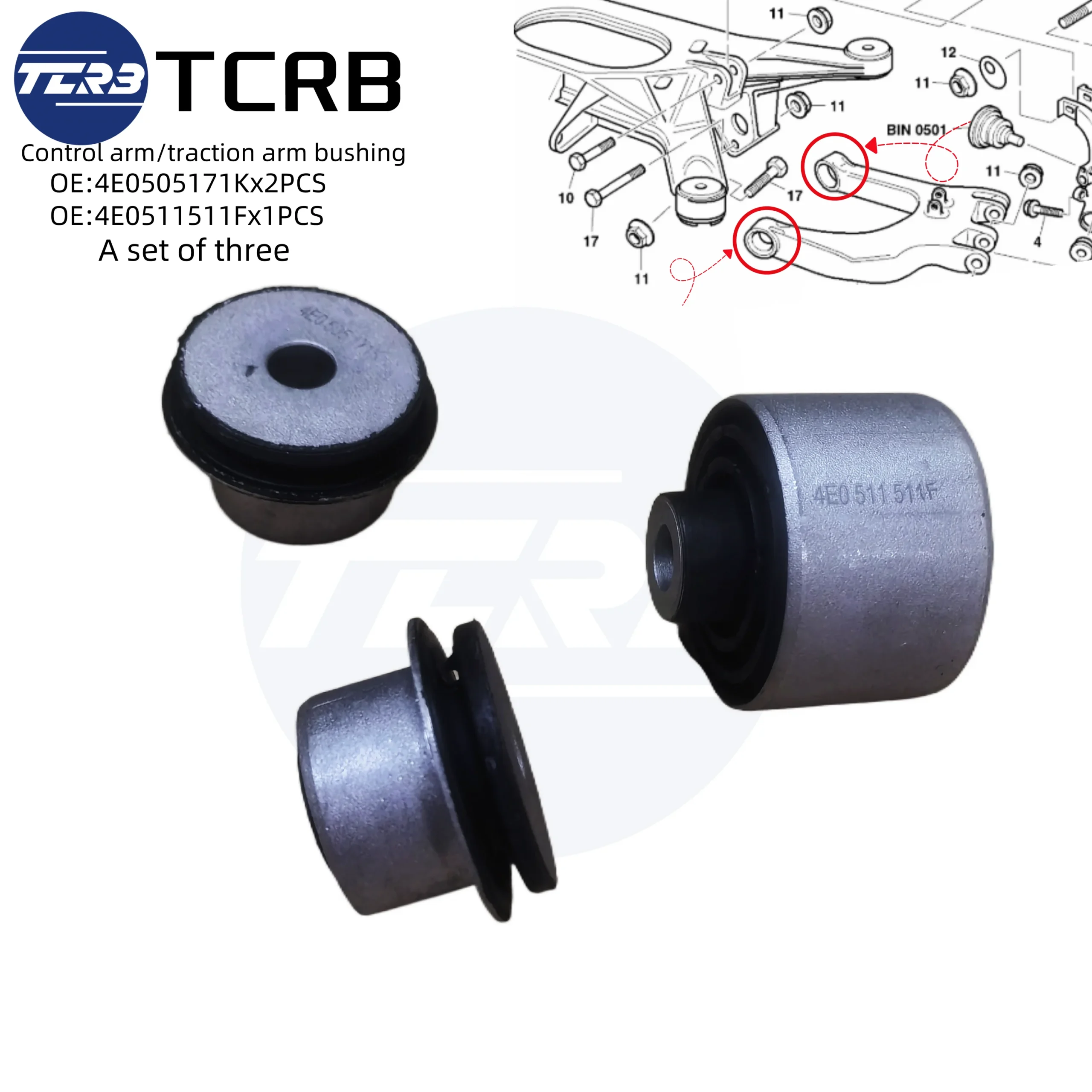 TCRB High Quality for Audi A8 VW PHAETON Bentley Mulsanne Trailing Arm Bushing 4E0505171K 4E0511511F 4E0511511E a Set of Three - Image 4