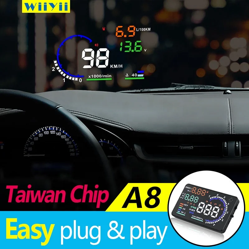 A8 Car Head up Display HUD 5.5" Dash Screen Projector RPM MPH Speedometer Warning Fuel Consumption OBD2 Pack of 2 - Image 4