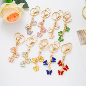 Fashion Rhinestone Multicolor 3 Butterfly Keychain Cute Key Ring Oil Dripping Flying Animals Key Chains Bag Car Charm Pendant Pack of 12