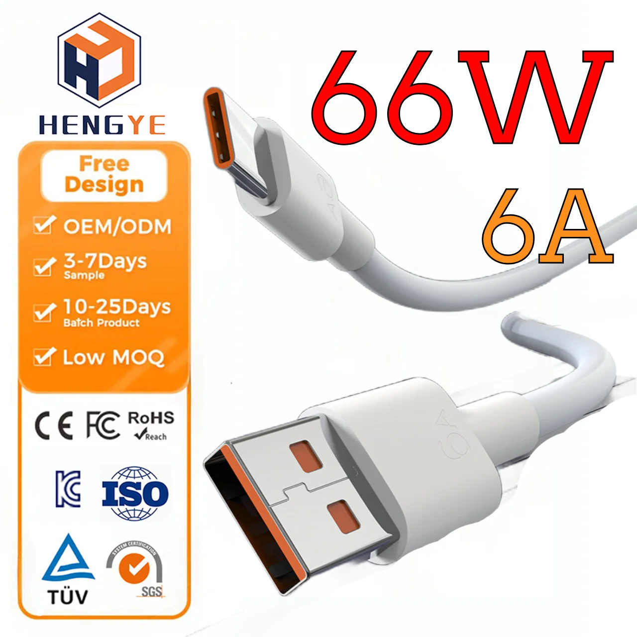 6A 1M White PVC Good Quality USB2.0 a Male Wholesale Fast Charging Data Transmission Mobile Phone USB to Type-C Cable Pack of 20