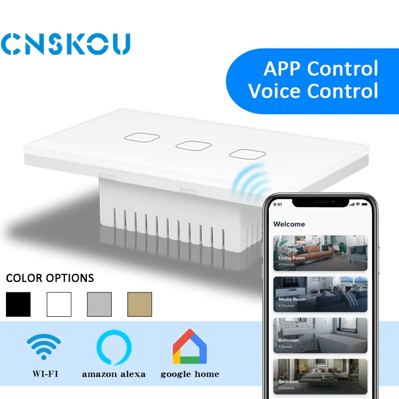 CNSKOU Good Price US 1_2_3_4Gang Smart Home APP Remote Control Voice Light Tempered Glass Touch Wifi Tuya Wall Electrical Switch - Image 3