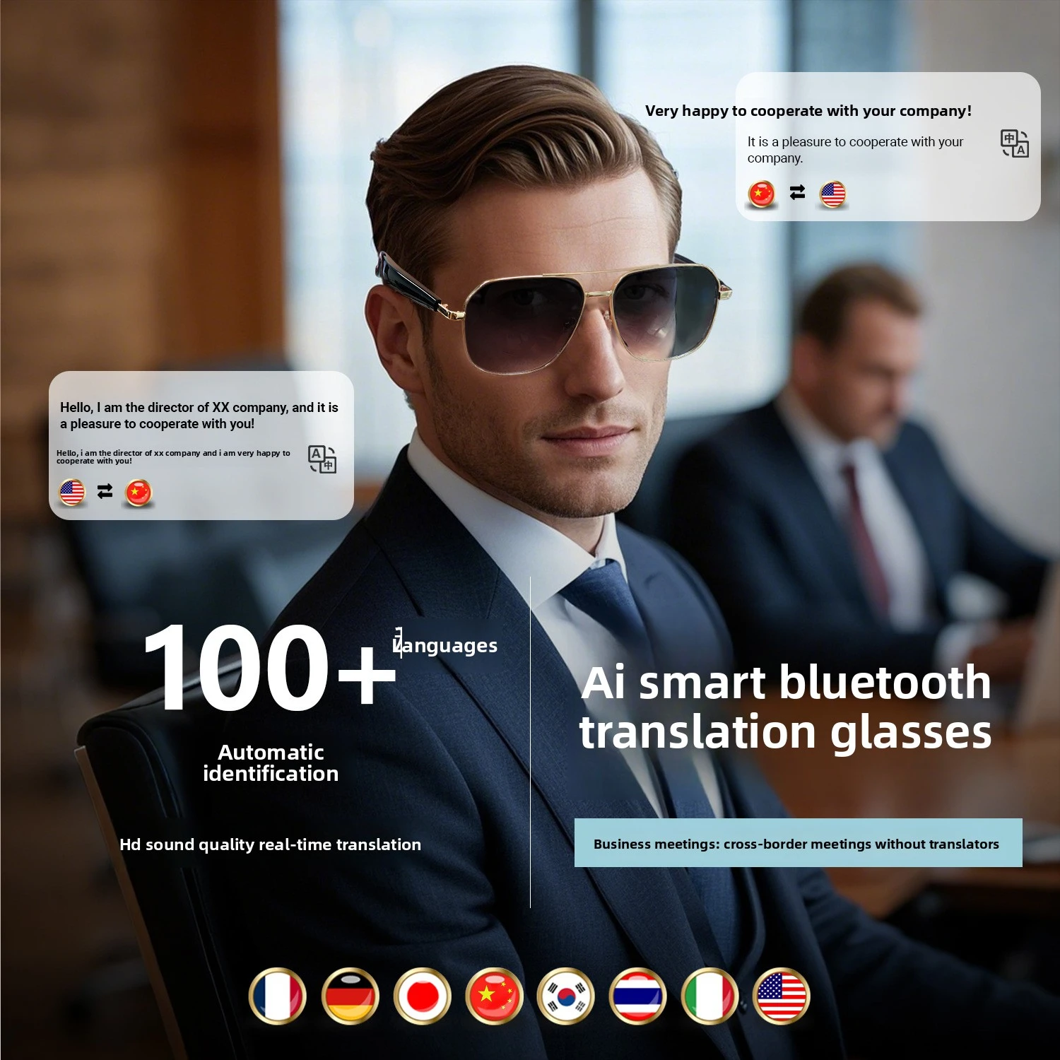 MZT GY100 AI Translation Bluetooth 100 Multi-language Real-time Translation Glasses Listening to Songs Call Smart Glasses - Image 2