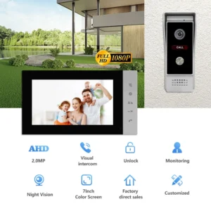 7-Inch Waterproof Home Doorbell Camera with Monitor Video Two-Way Intercom Visual Visiting Door Phones