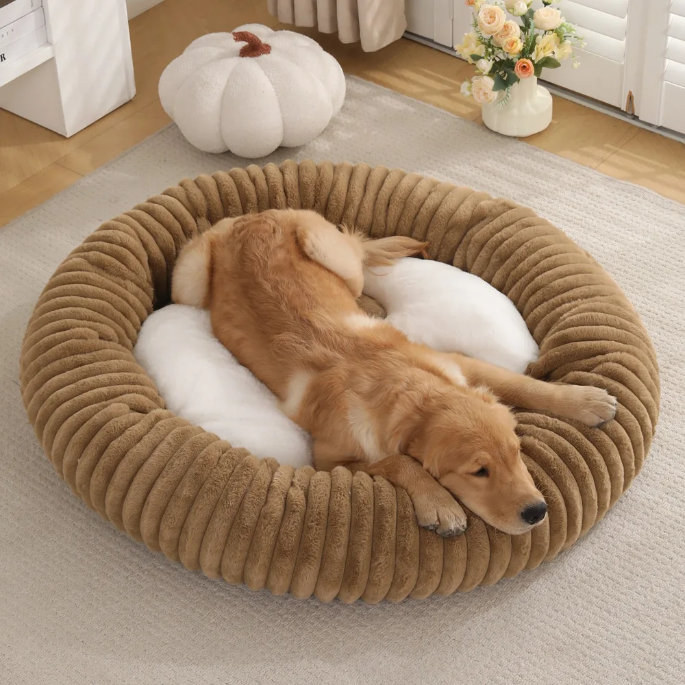 New Eco-Friendly Dog House Solid Pattern Cat House Round Winter Warm Pet Bed Long Plush Dog Bed with Carton Packing Pack of 2