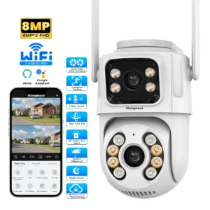 Hongnaer 8MP HD Smart Outdoor Home Wireless IP PTZ Camera ICSee 4K Dual Lens 360 2.4G 5G WiFi Video CCTV Network Security Camera