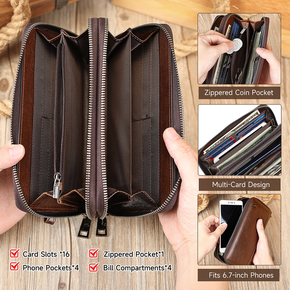 MARRANT Men Leather Clutch Bag Large Capacity Cell Phone Pouch Money Bag Leather Purse for Men's Genuine Leather Wallet Pack of 3 - Image 3