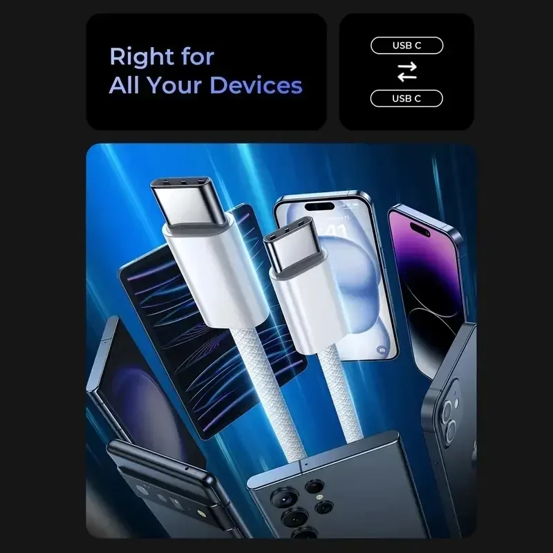 60W PD USB-C Fast Charger Cable Quick Charging for Apple iPhone 17 Air 16 Pro Max 15 Plus for Xiaomi Samsung-Data Pack of 200 - Image 2