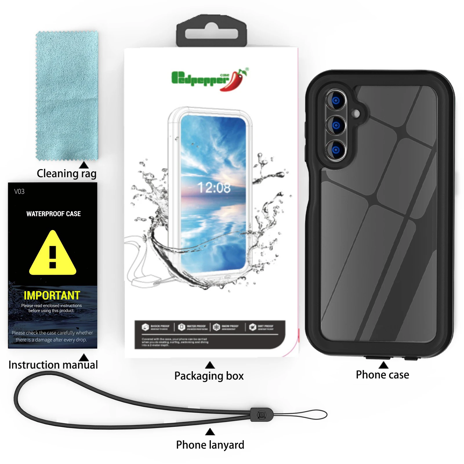 Waterproof Rugged Shockproof Tpu Pc Rubber Silicone Mobile Case with Strap Screen Protector 15 14 13 12 11 for iphone 16 Pack of 10 - Image 2