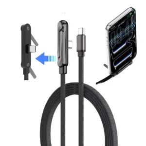 2-in-1 Stand Charging Cable Type C PD 240W Nylon Braided Elbow 180 Degree Fast Charger Flat Data Cable for Android Smartphones Pack of 10