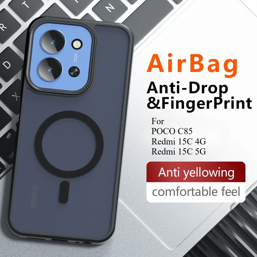 For POCO C85 Wireless Charging Magnetic Acrylic Matte Case for Redmi 15C 4G 5G Redmi 15 Shockproof Transparent Cover Hard Bumper Pack of 10 - Image 3