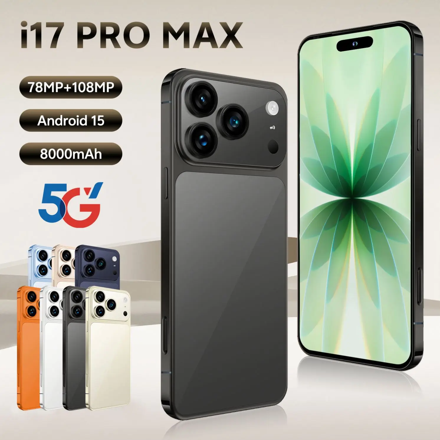 17 Pro Max 5G LTE Global Smartphone 8000mAh Battery 7.3 Inch Deca Core CPU 108MP Rear Camera HD OLED Display 120Hz Refresh Rate - Image 2