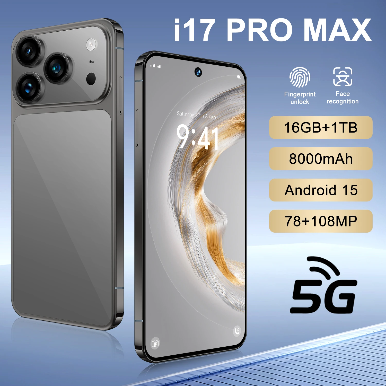 I 17 Pro Max 5G China Smartphone 108MP Triple Camera 16GB+1TB 8000mAh Fast Charge Global Version Cross-Border Hot Selle - Image 4