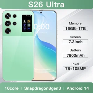 S26 Ultra with Pen 5G Smartphone 7.3inch Unlocked Dual SIM 16GB+1TB Storage 4K Smart LED Screen Supports LTE Dual