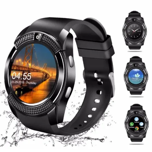 Fashion Pedometer 2g Sim Card Camera Watch Color Display Waterproof Device Wrist Smart Watch V8 Smartwatch for Android Ios Pack of 10