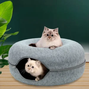 Cat Tunnel Bed Solid Pattern Donut Shape Doughnut Felt Pet Accessories Comfortable Closed Tire for Pets