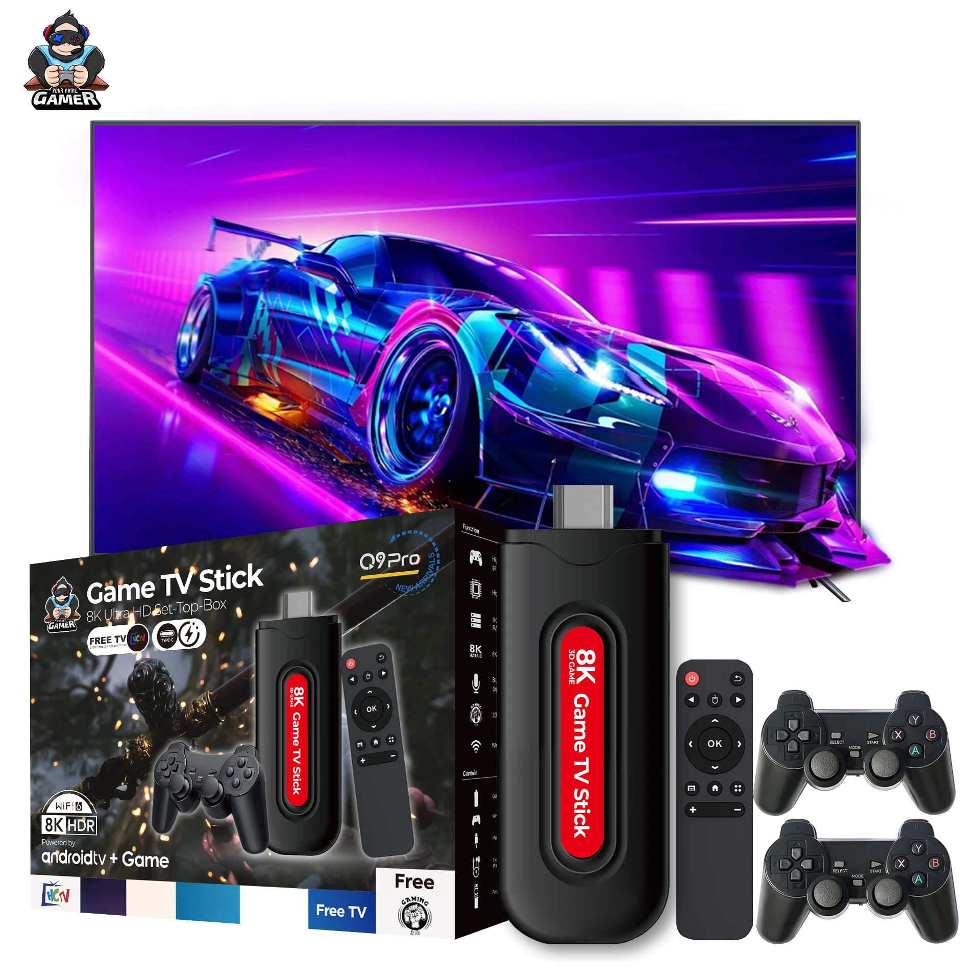 Zoku Q9PRO TV Game Console 8GB ROM Android 16.0 Full HD 8K Decoding Factory 30000+ Retro Classic Games Tv Stick - Image 2