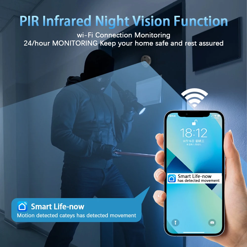 ENXUN Smart 4.3 Inch 3MP Video Doorbell Camera with Night Vision and Wide Angle Monitor Door Peephole Viewer Doorphone - Image 3