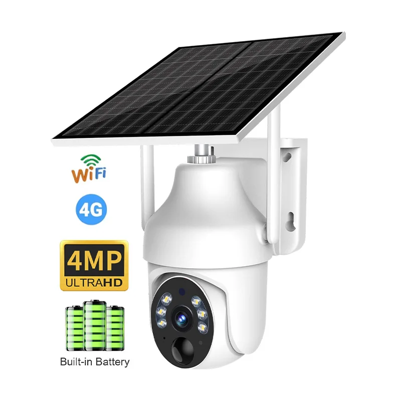 Solar Powered Mini Dome Camera Wireless Full Color Night Vision International Version Home Security Alarm System Camera Pack of 2