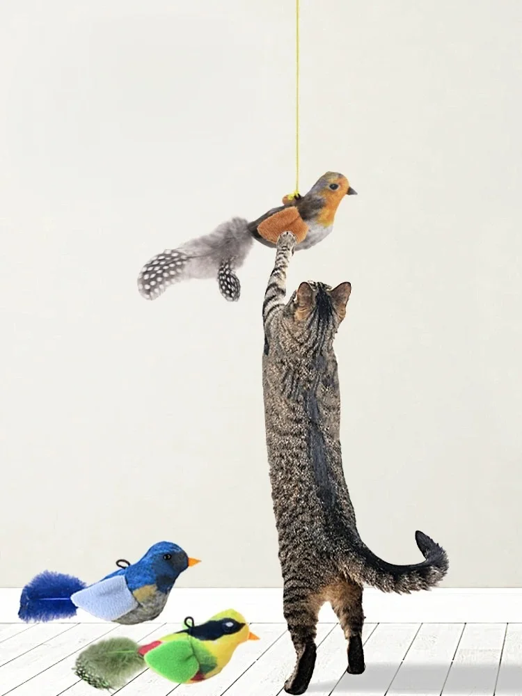 High Quality Lifelike Interactive Cat Bird Toys Feather Squeaky Calling Sound Catnip Durable Hanging Retractable Cat Teaser Toys - Image 2