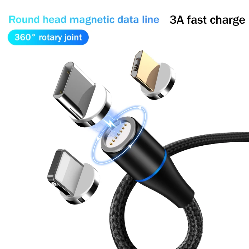 3 in 1 Braided 3A Magnetic Charging Cable Micro USB Type C Charger Cable with Led Light for Android Pack of 50 - Image 2