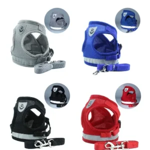 Joysing Adjustable Nylon Pet Puppy Harness Set Reflective Dog Collar Vest Leash for Walking Pack of 2