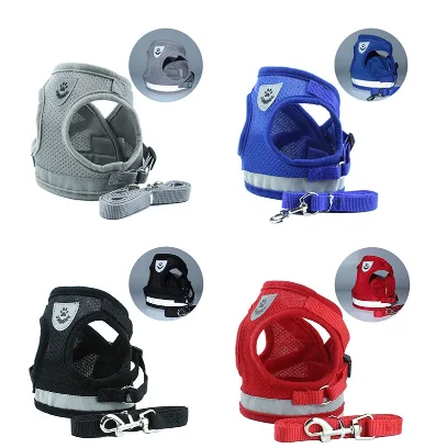 Joysing Adjustable Nylon Pet Puppy Harness Set Reflective Dog Collar Vest Leash for Walking Pack of 2