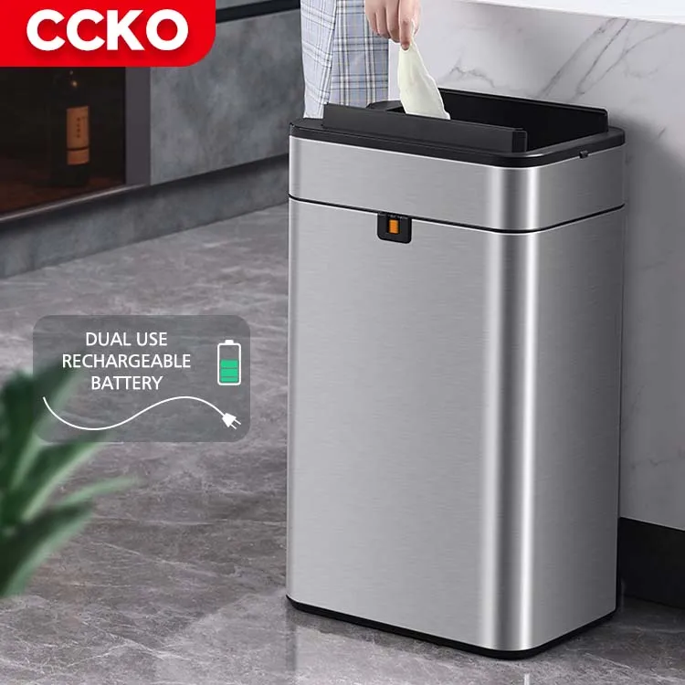 CCKO High Quality Electric Automatic Trash Bin Touchless Stainless Steel Smart Trash Can With Sensor for Bathroom Kitchen Hotel
