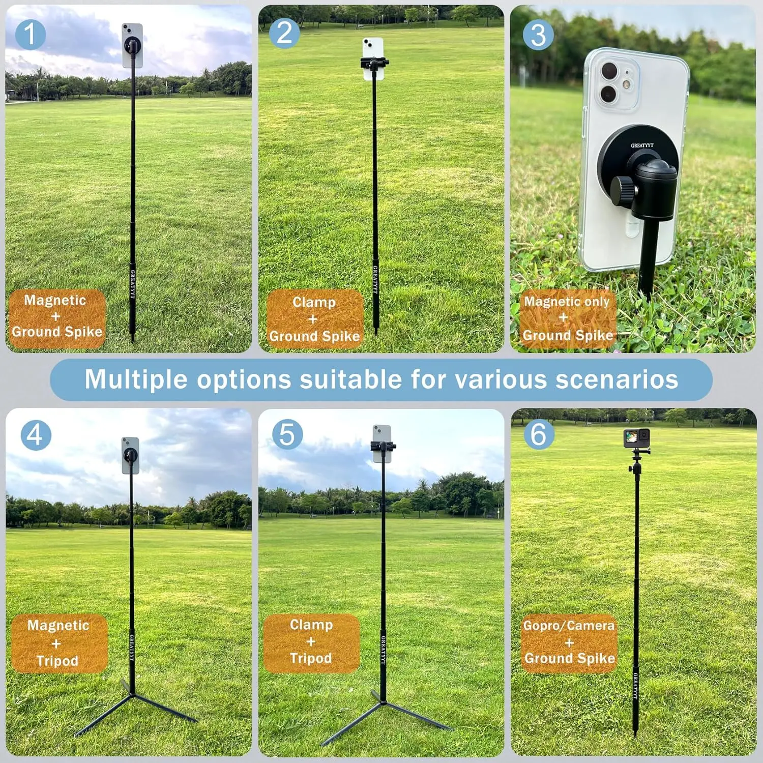 GREATYYT Monopod Magnetic Golf Phone Holder Adjustable Height Selfie Stick Outdoor Golf Tripod Golf Phone Mount for Record Swing - Image 4