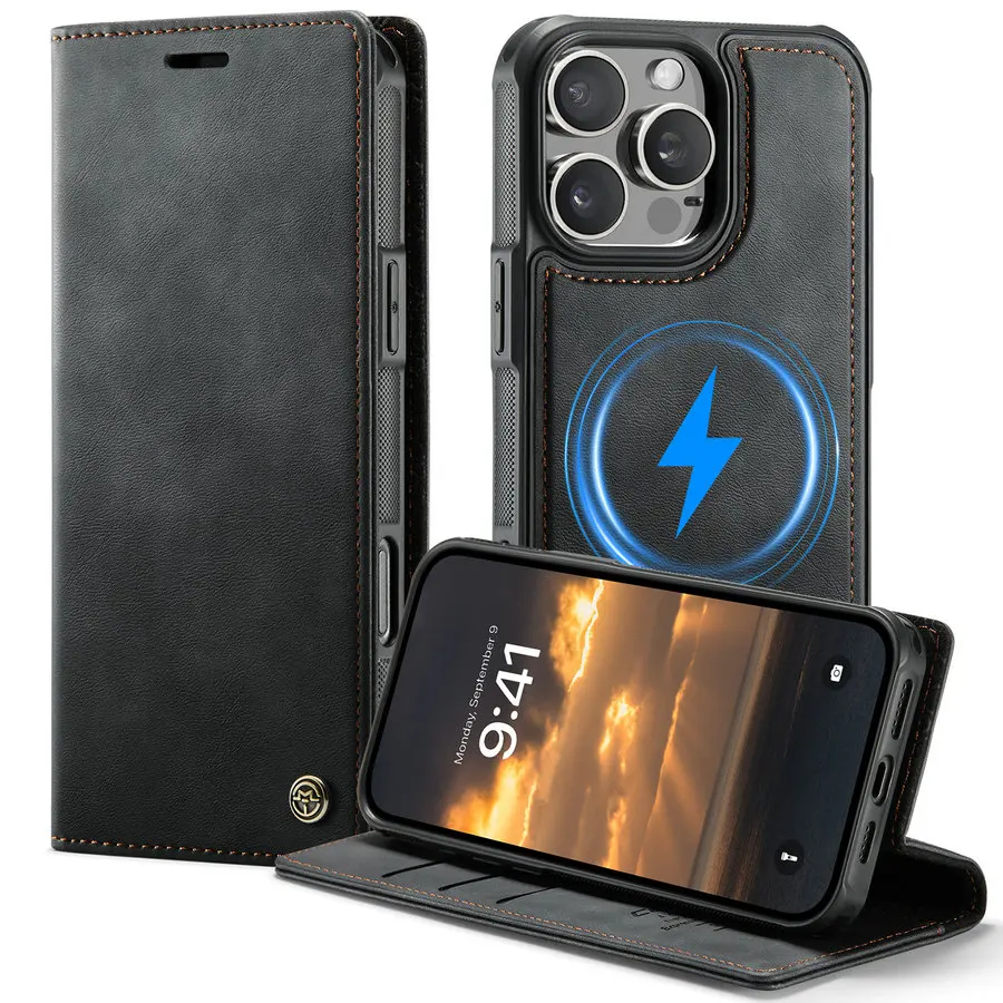 CaseMe Wireless Charging Wallet 16 15 14 Pro Max Magnetic Flip Case 16 With Stand Function for iPhone 17 Pack of 5