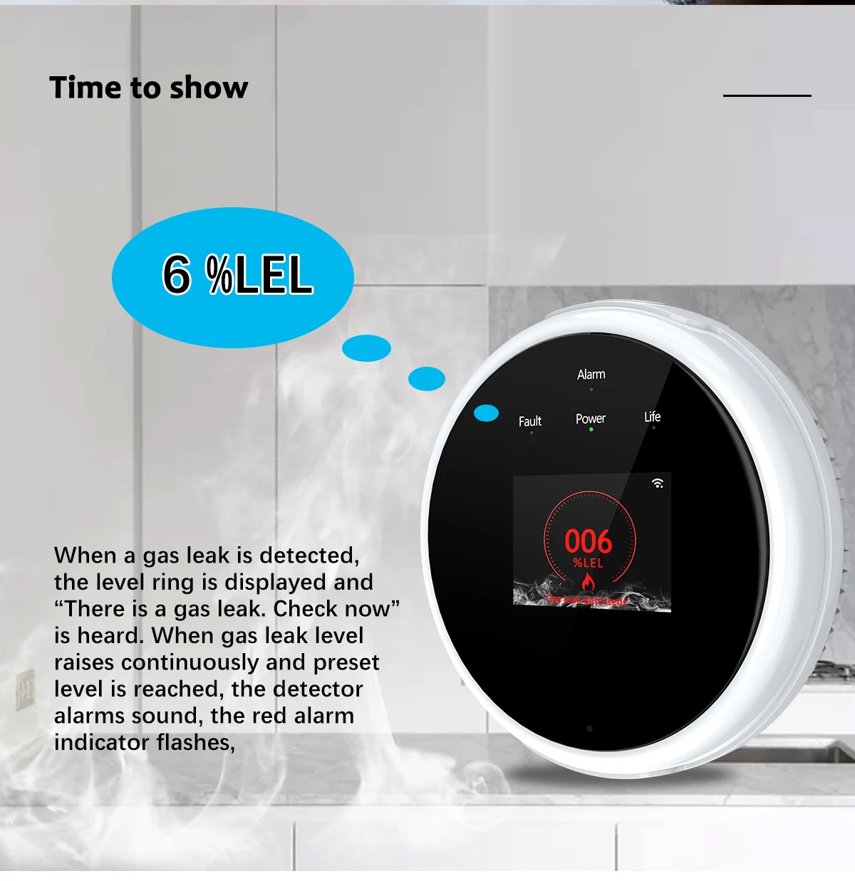 Tuya WiFi Smart Home Security System Durable Plastic Home LPG H2s Gas Leak Detector Alarm App Control with Smart Features Pack of 5 - Image 2