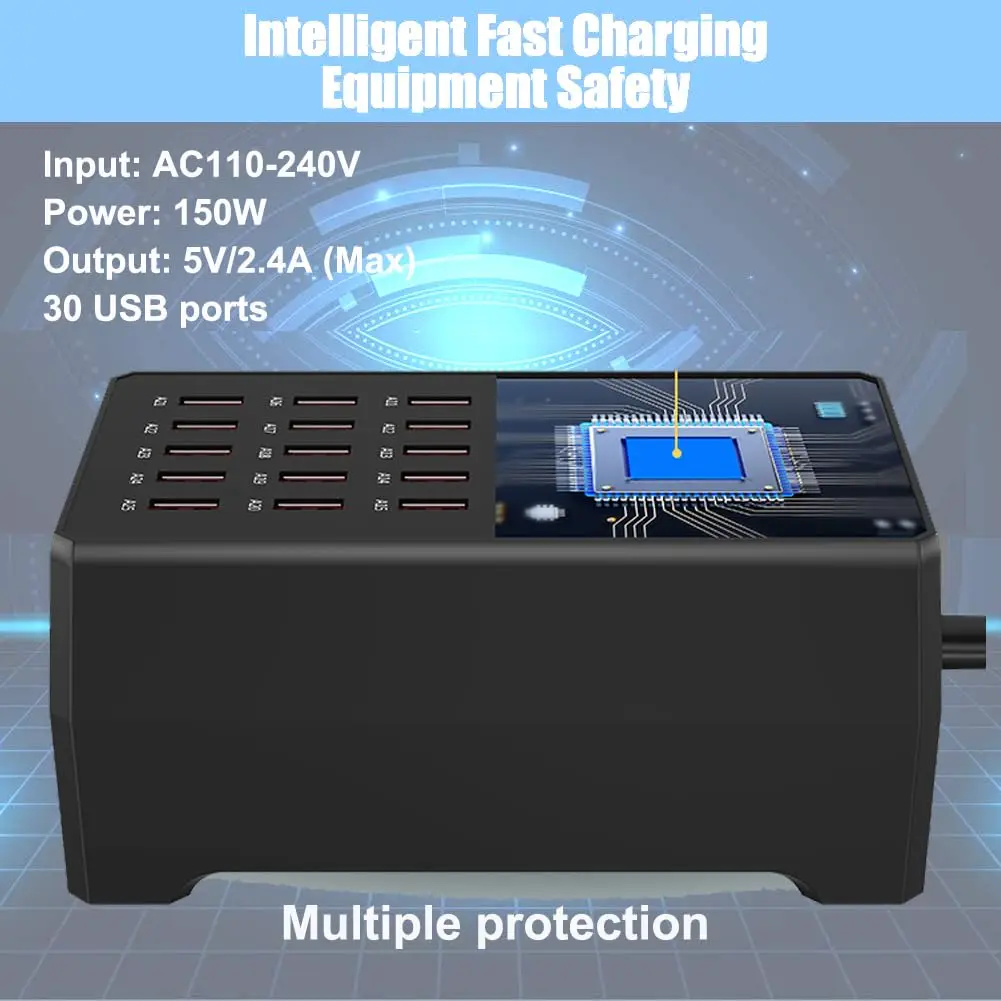 30-Port 150W/30A Smart USB Charger 5V2.4A Multi-Device Charging Station with Fan for Phones Tablets Laptops UK Compatible - Image 4
