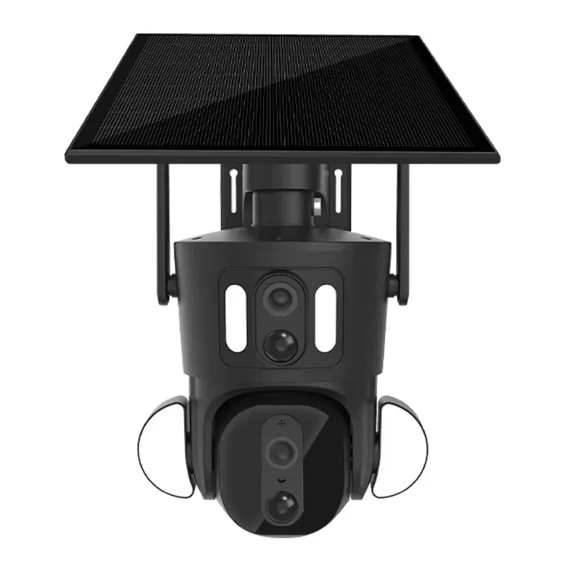 Dual Lens CCTV Camera Human Motion Tracking 4G&WIFI Dual Len Linkage IP PTZ Camera with Solar Panel & Battery